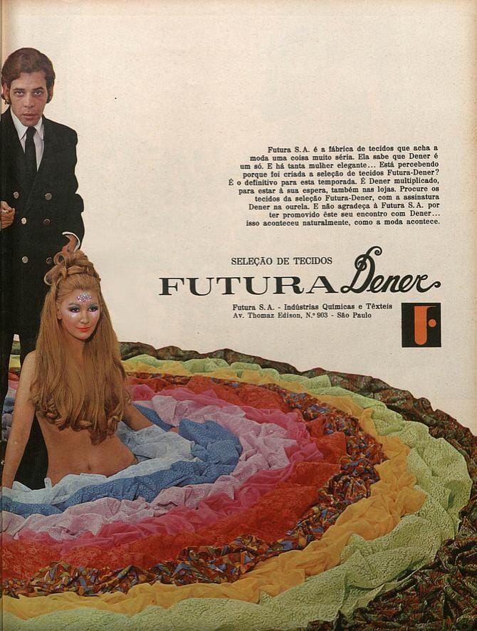 Publicidade da fábrica de tecidos Futura S. A. com Dener Pamplona.