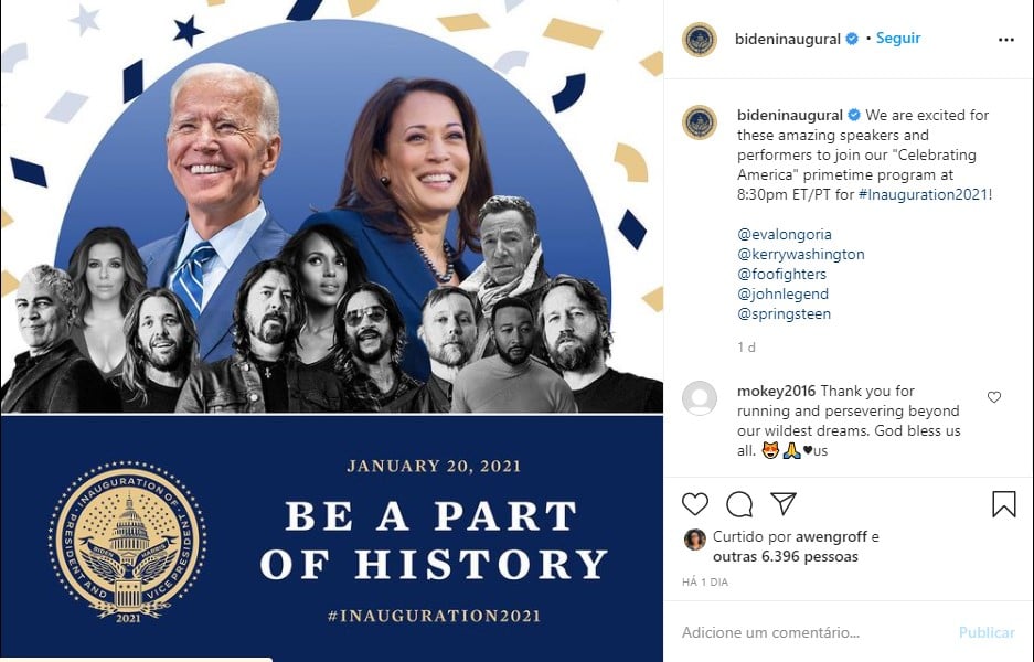 Publicidade do evento de inauguração do governo Joe Biden e Kamala Harris.