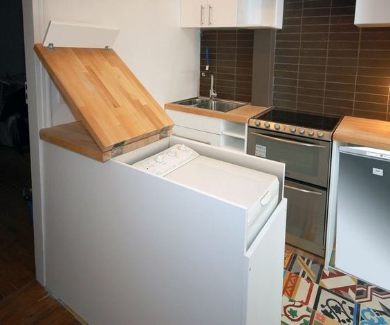 Máquina de lavar na cozinha.