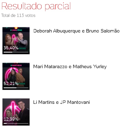 Enquete UOL mostra Mari e Matheus como mais votados pelo público na última DR do Power Couple 5