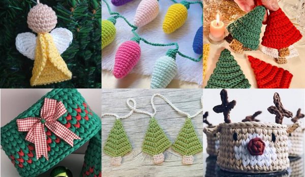 Foto com vários modelos de itens natalinos em crochê.
