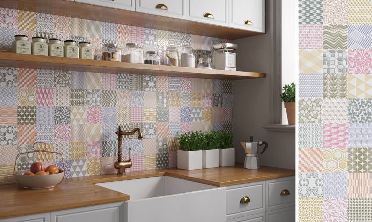 Cozinha com azulejos retrô.