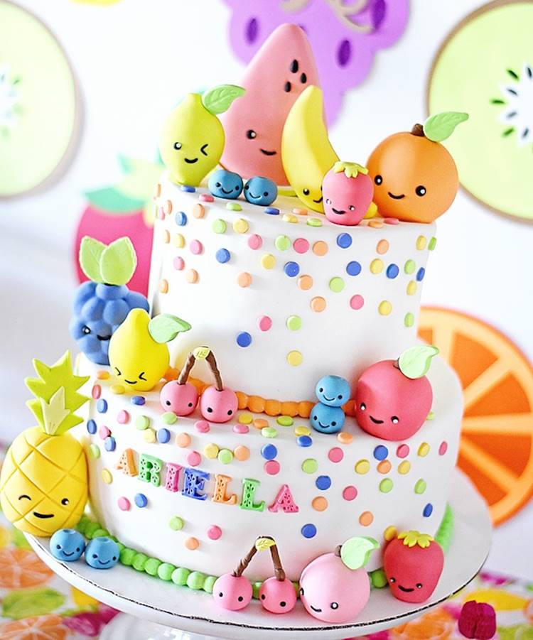 Foto de decoração de bolo de aniversário tutti fruty.