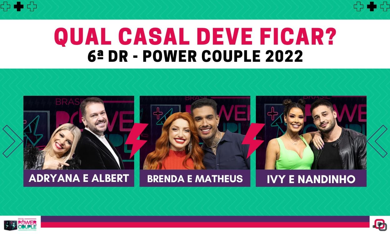 Enquete Power Couple 2022 6° DR Votação R7: Adryana e Albert, Brenda e Matheus ou Ivy e Nandinho, quem deve ficar?