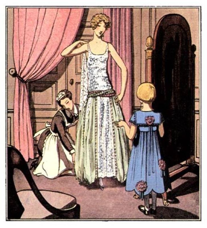 Ilustração de um vestido de Jeanne Lanvin dos anos 20