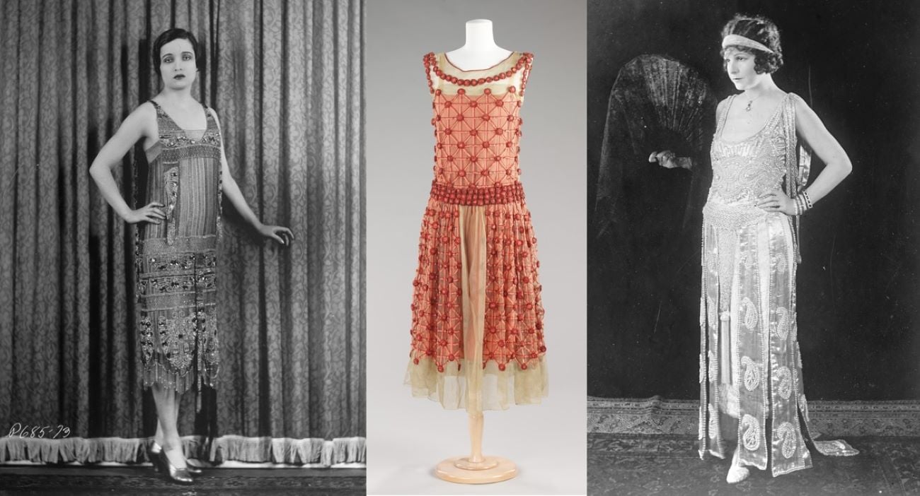 Três modelos de vestido da moda dos anos 20