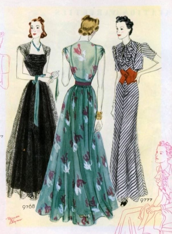 Ilustração de modelos com a moda dos anos 30