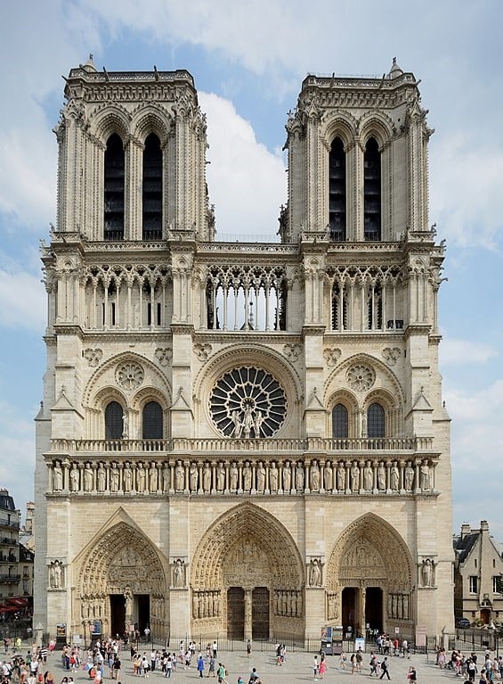 Foto da fachada principal da catedral de Notre-Dame de Paris