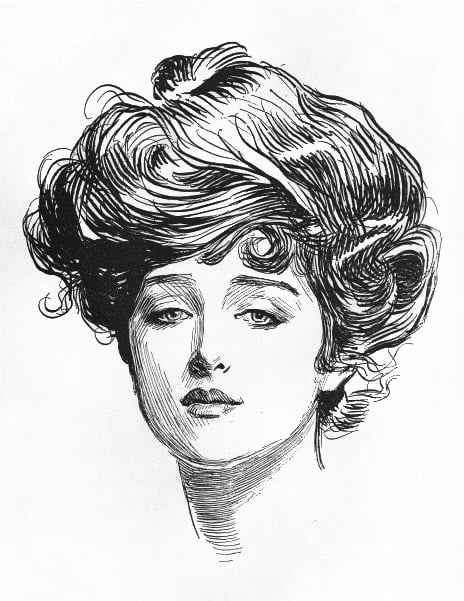 Um retrato "Gibson Girl" de Charles Dana Gibson, 1891. 