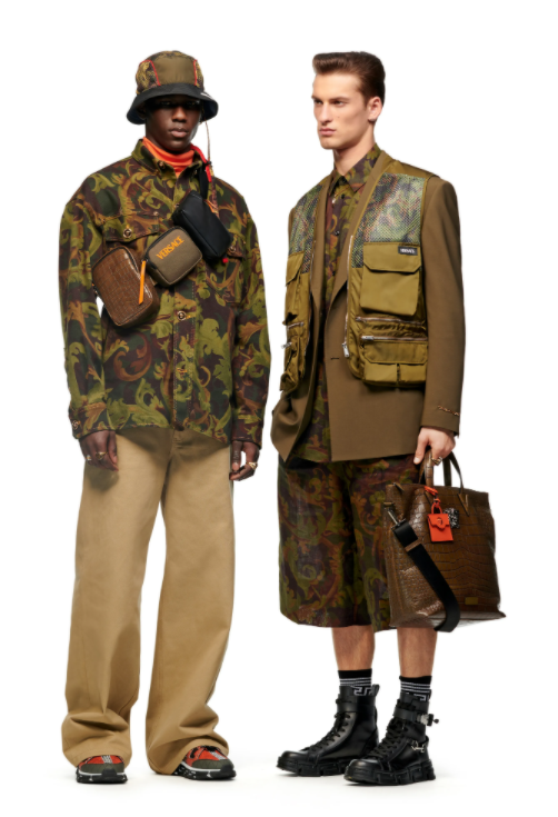 Bolsa masculina: look esquerda camisa com 3 bolsas transpassada, look da esquerda bolsa de mão e colete.s