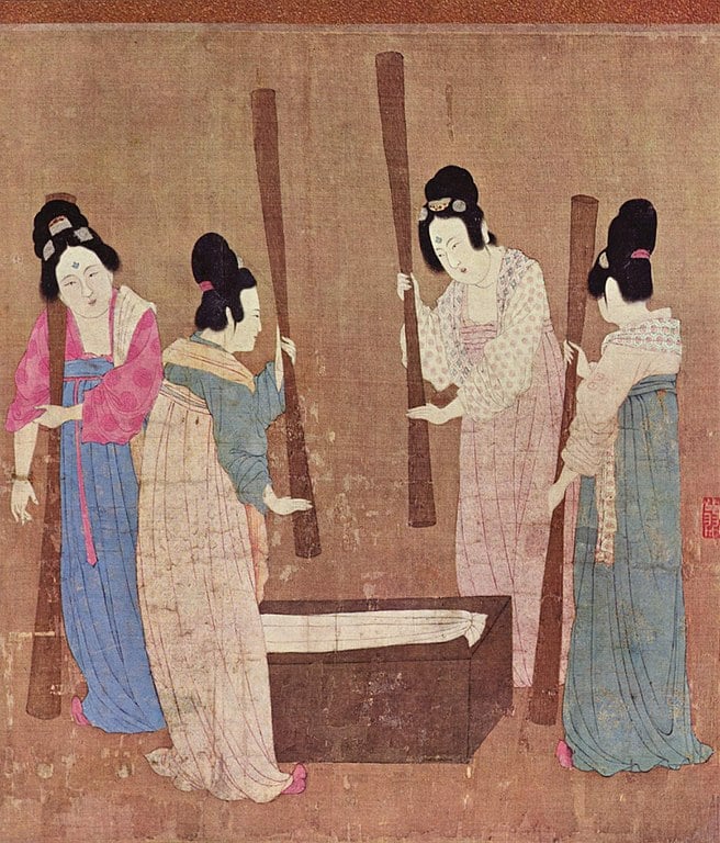 Senhoras da corte preparando a seda, entre 1100 e 1133. 