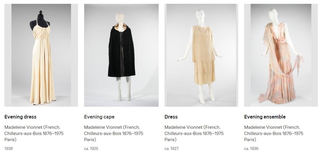 Modelos de roupa de Madeleine Vionnet das décadas de 20 e 30. 