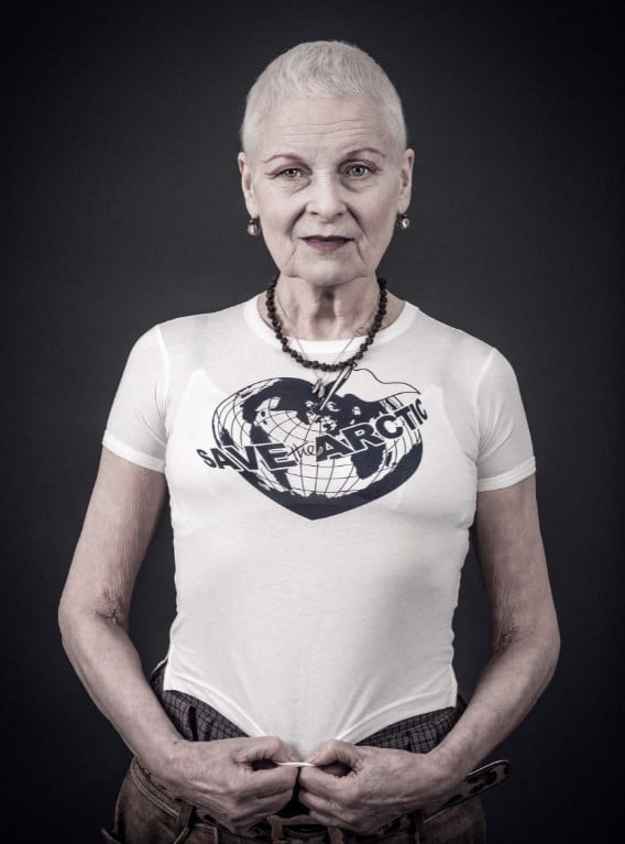Vivienne Westwood com camiseta da campana "Save the Artic". 