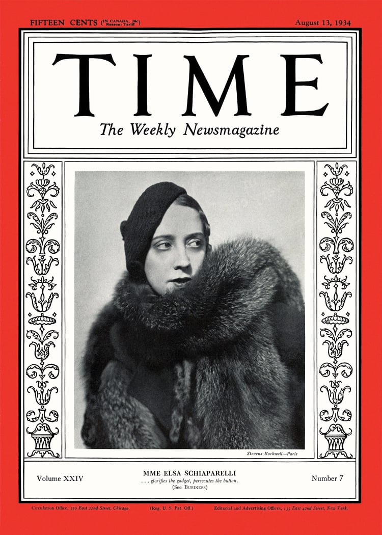 Elsa Schiaparelli na capa da Time de 1934.