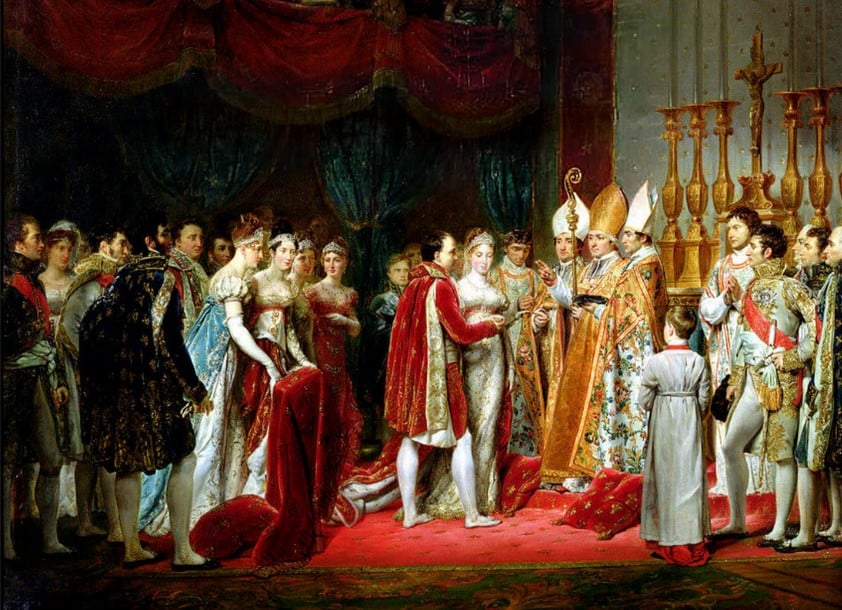 Casamento de Napoleão I com Maria Luisa de Austria, com um vestido de noiva branco. 