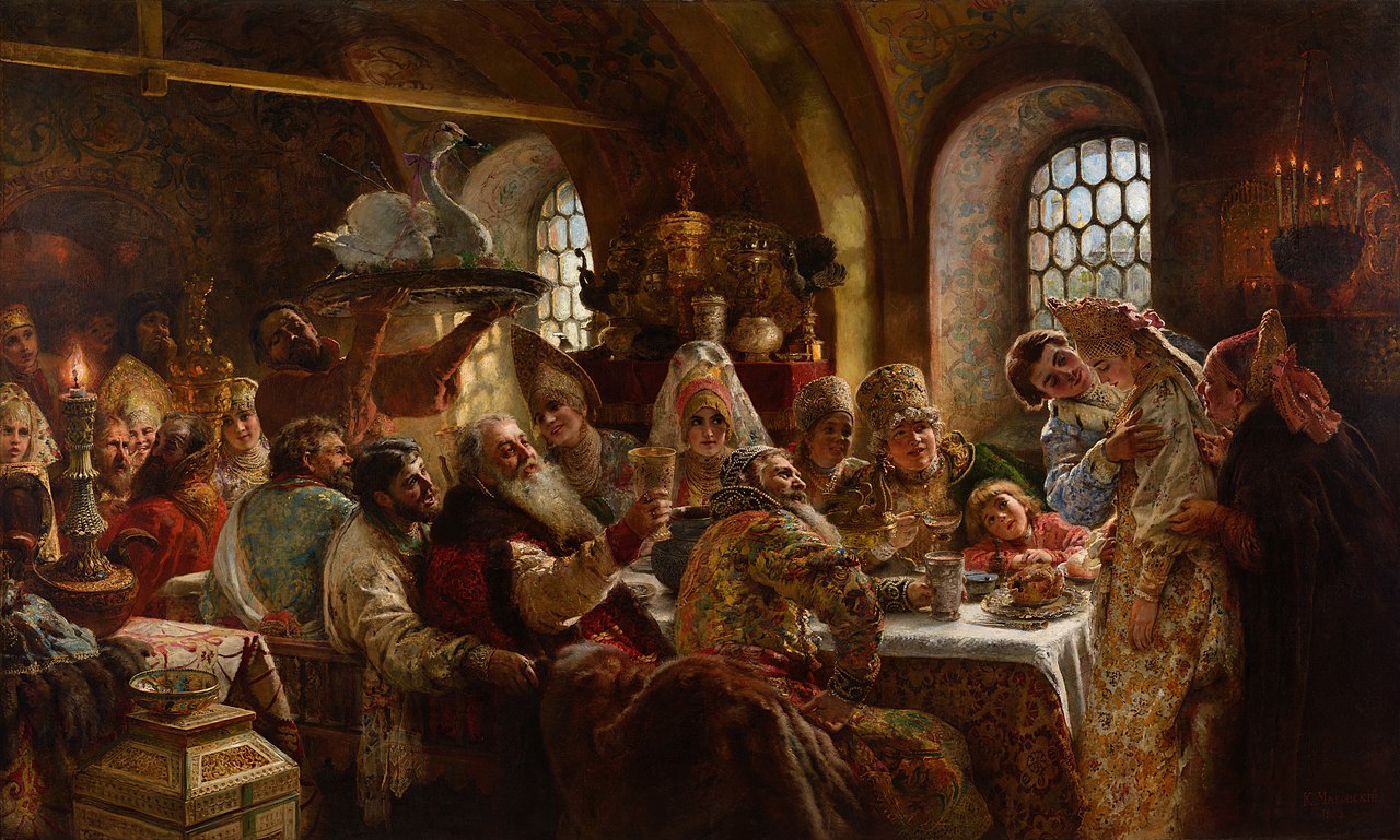 Pintura de uma festa de casamento Boyar, na Rússia. 