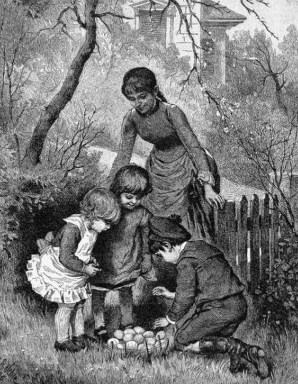 Ilustração de uma "caça ao ovo de Páscoa", de 1889. 