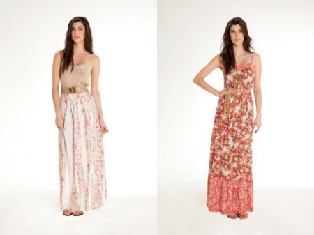 Flores em vestidos e saias longas para o Verão 2012