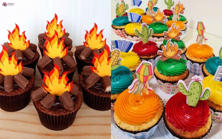 Montagem com 2 ideias de cupcakes de festa junina