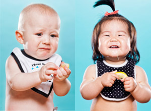 Fotógrafos clicam bebês experimentando limão pela primeira vez