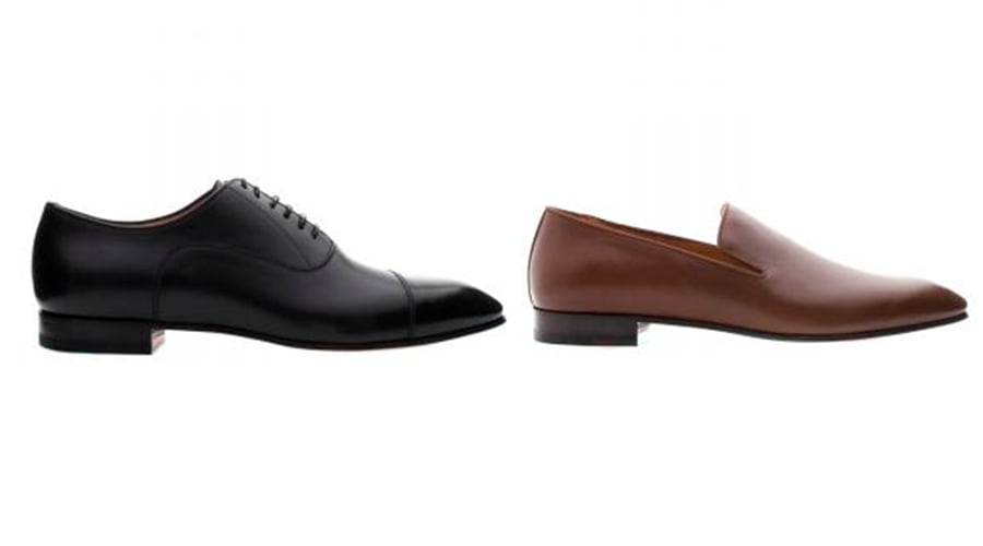 Sapatos da Louboutin masculinos um preto um marrom