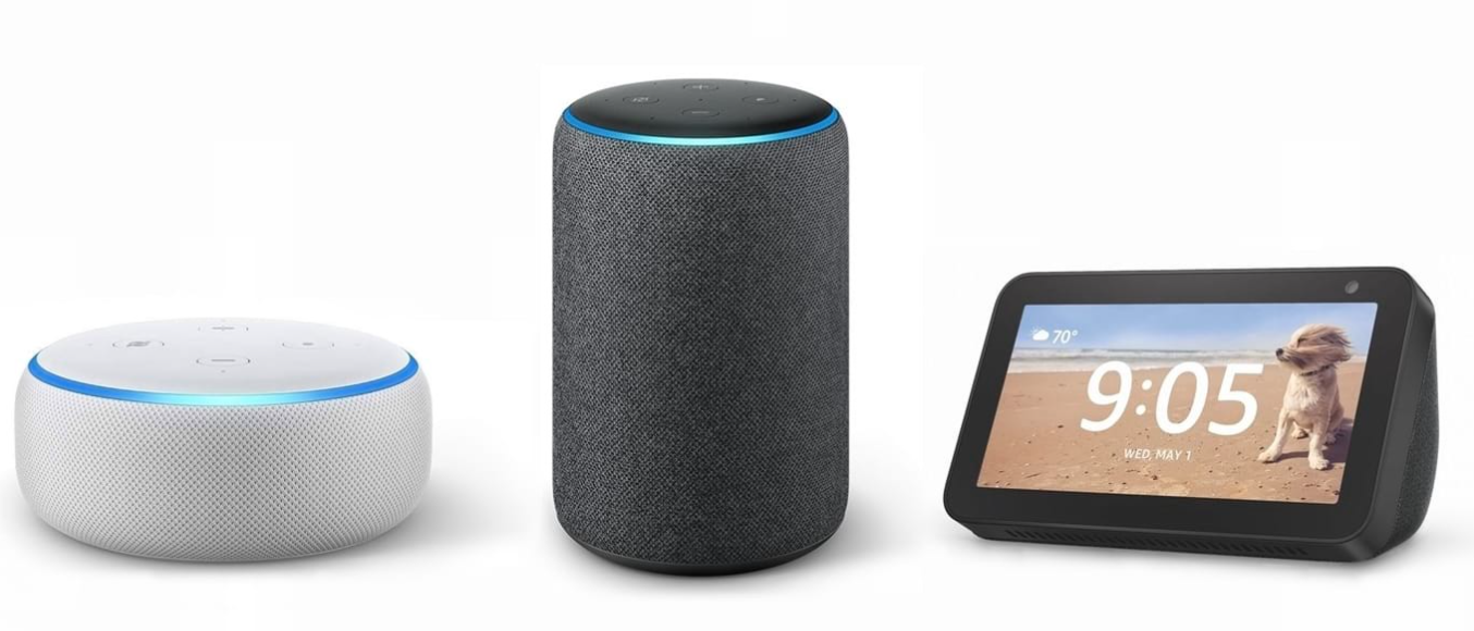 Três exemplos de Amazon Echo.
