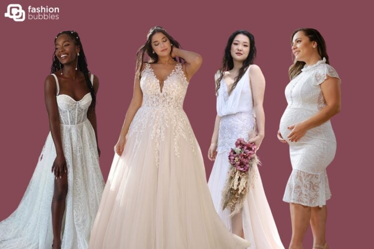 Montagem com fotos de noivas que aparecem na matéria, com corselet, curto, sobressaia e flores