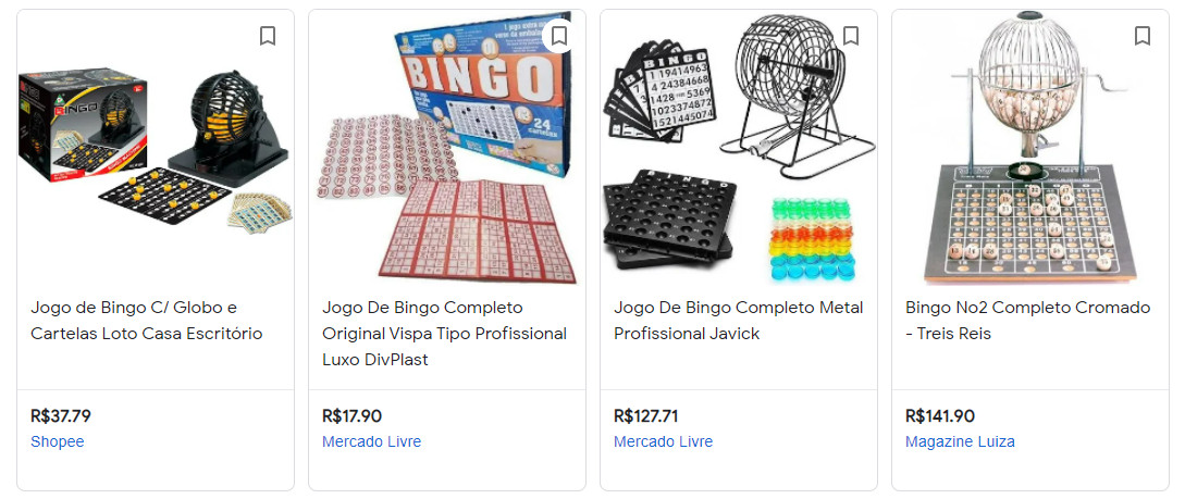 Opções de bingo.