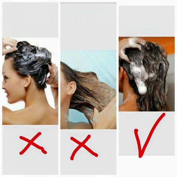 hora do shampoo, imagem mostra a maneira correta de aplicar - Como lavar os cabelos corretamente 