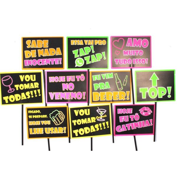 Placas com dizeres divertidos para festa neon