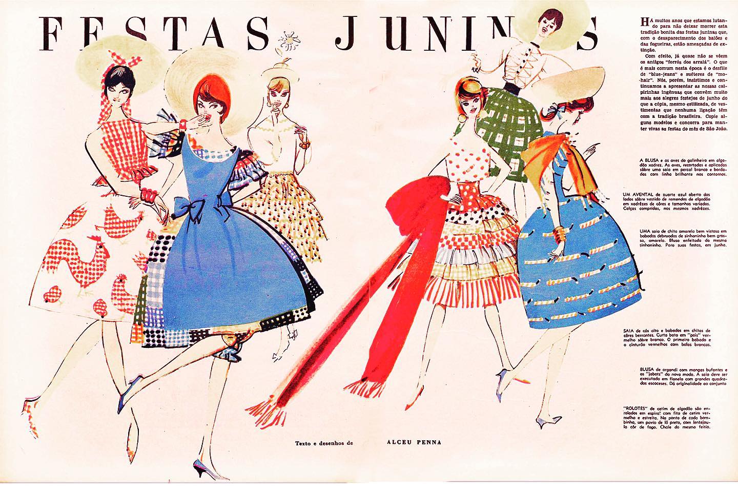 Ilustrações de trajes típicos de Festa Junina de Alceu Penna