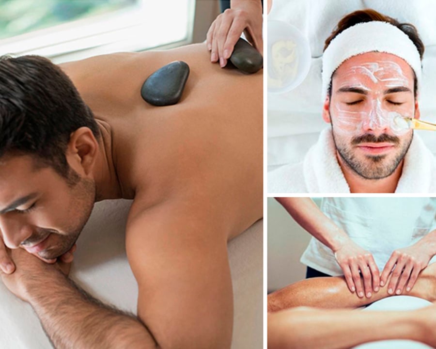 Fotos de um homem aproveitando um dia de massagens