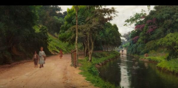 Imagem de pinturas de paisagens: Rio e estrada