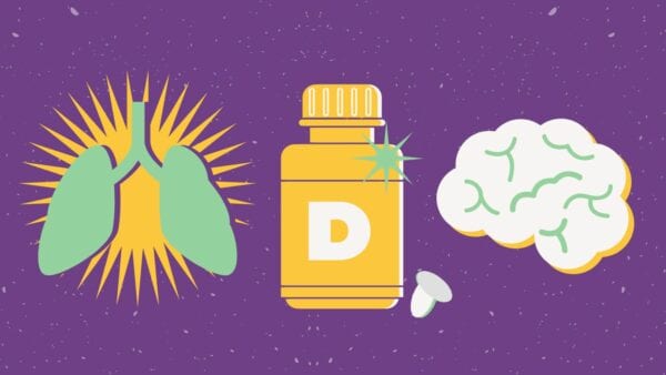 Ilustração com vitamina d, cérebro e pulmão
