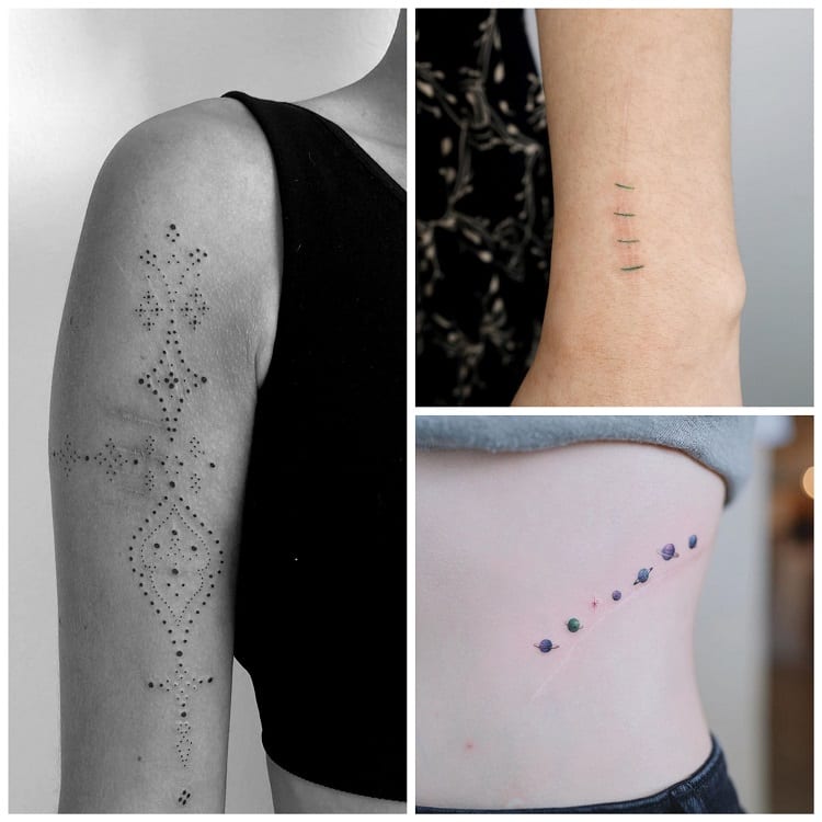 três tatuagens minimalistas para cicatriz