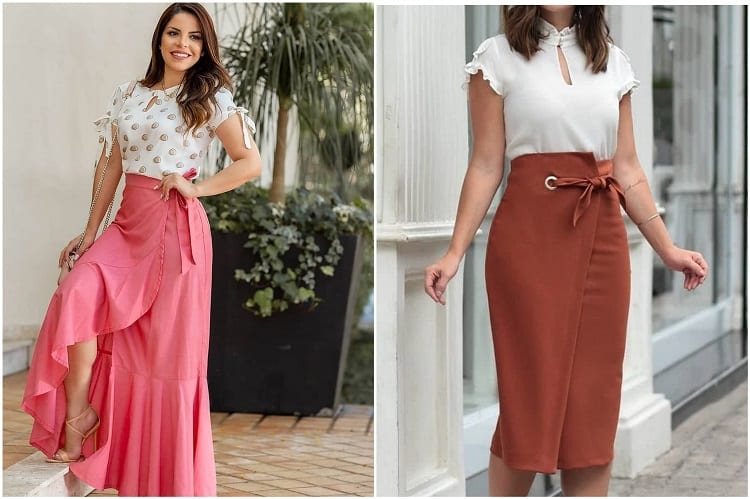 duas mulheres usando blusa com recorte no decote