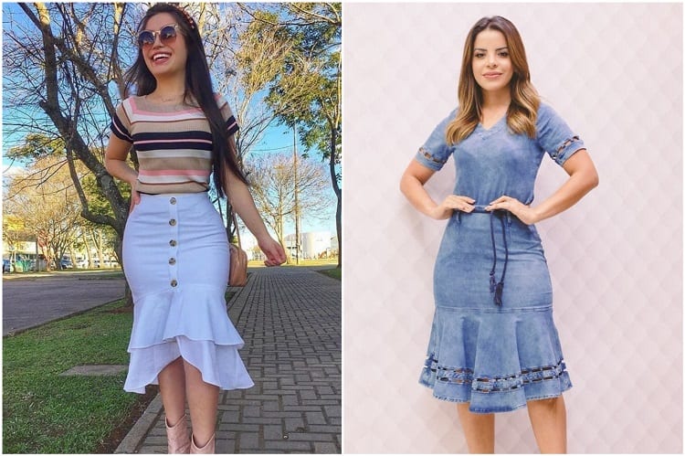 duas mulheres vestindo saia tipo sino
