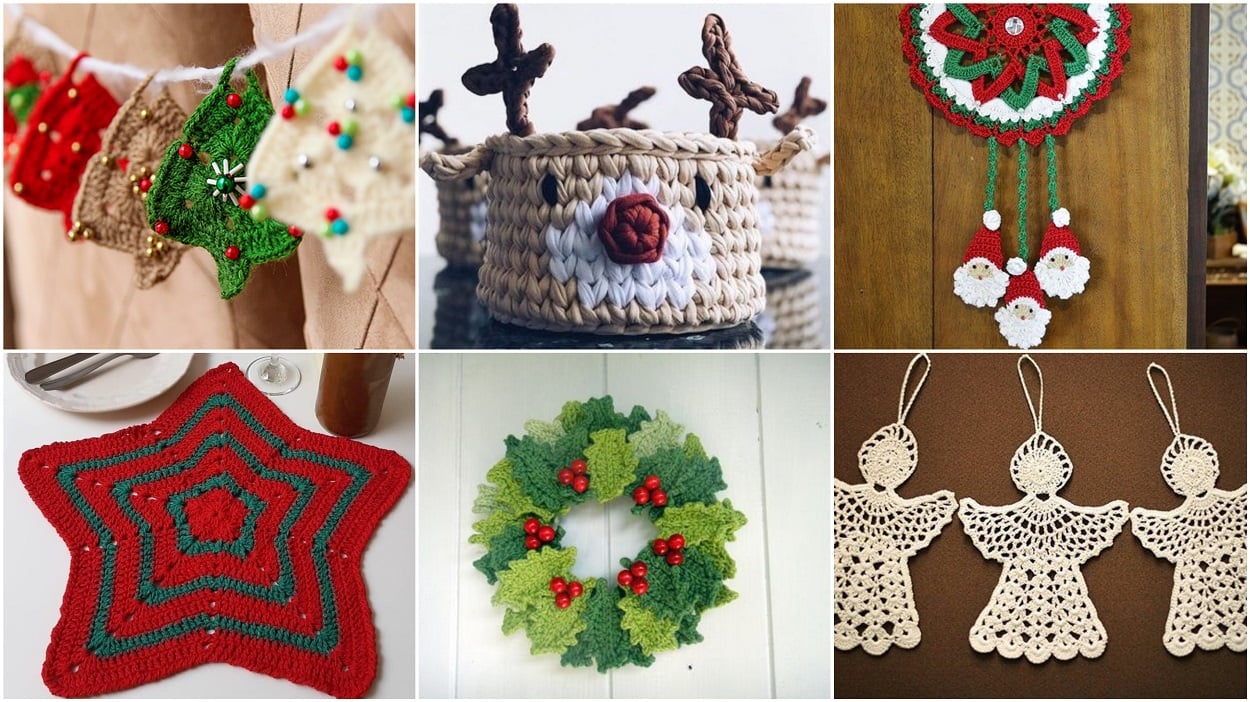 seis opções de artesanato em crochê de Natal