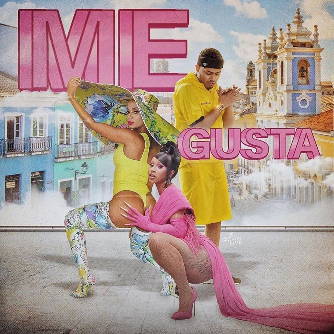 Cartaz da música "Me Gusta" com respectivos cantores.