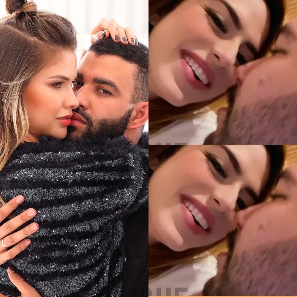 Gusttavo Lima e Andressa, Huma e Marcos em comparação de fotos se beijando. Gusttavo Lima e Andressa, Huma e Marcos