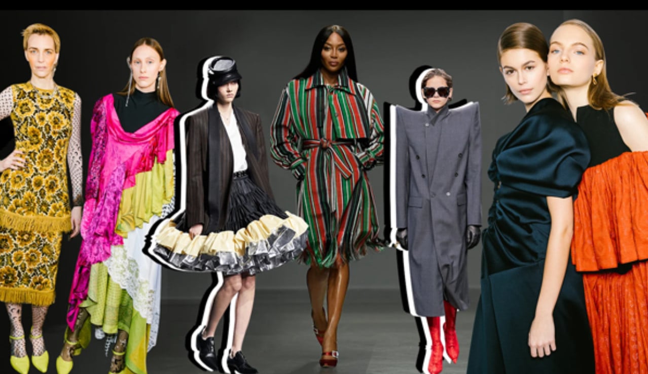 Fashion Weeks e suas Previsões - Montagem com diversas modelos nas passarelas