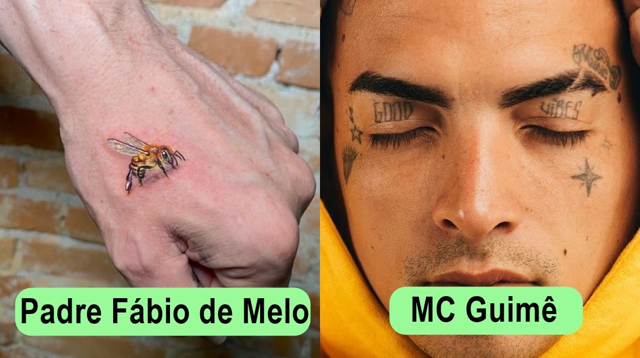 Tatuagens: Padre Fábio de Melo e MC Guimê.