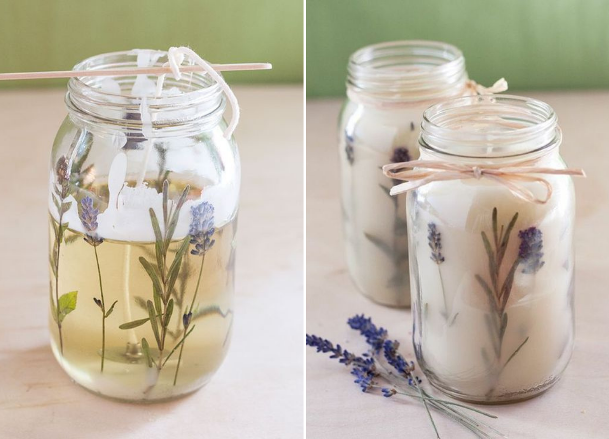 Velas curativas com ervas prensadas