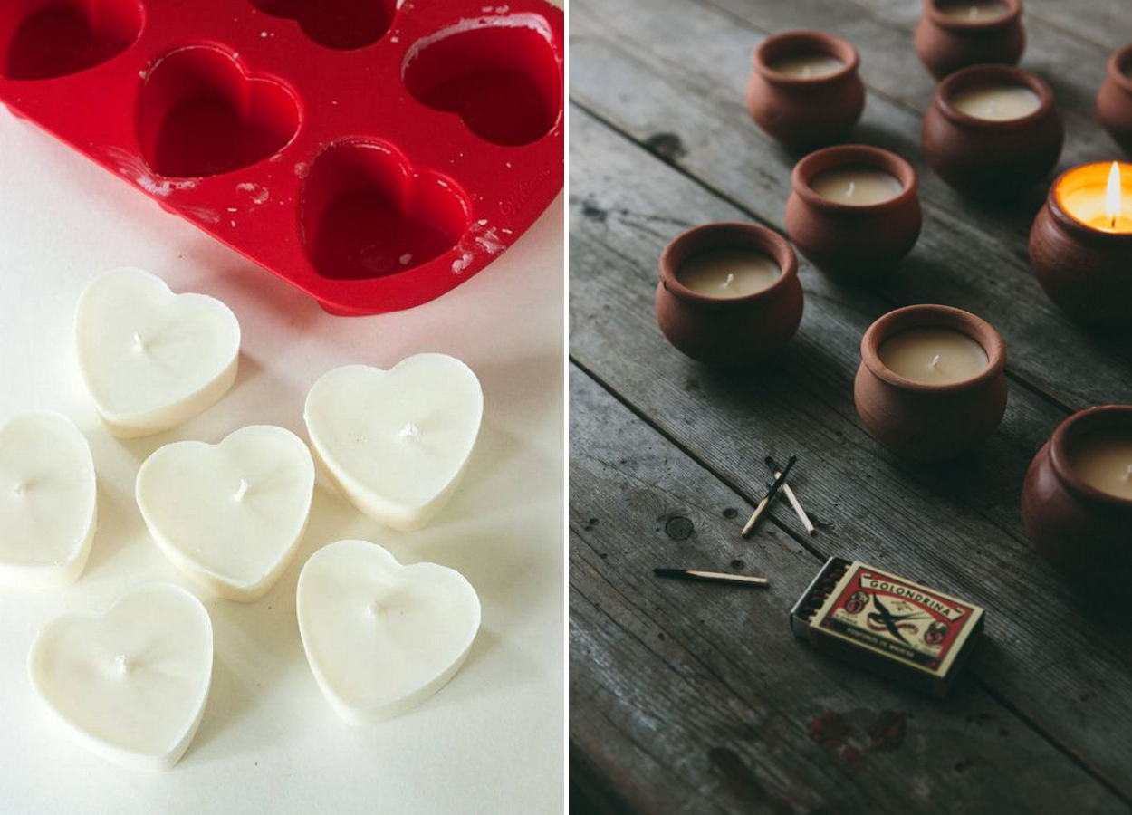 Velas curativas em formato de coração ou no bowl