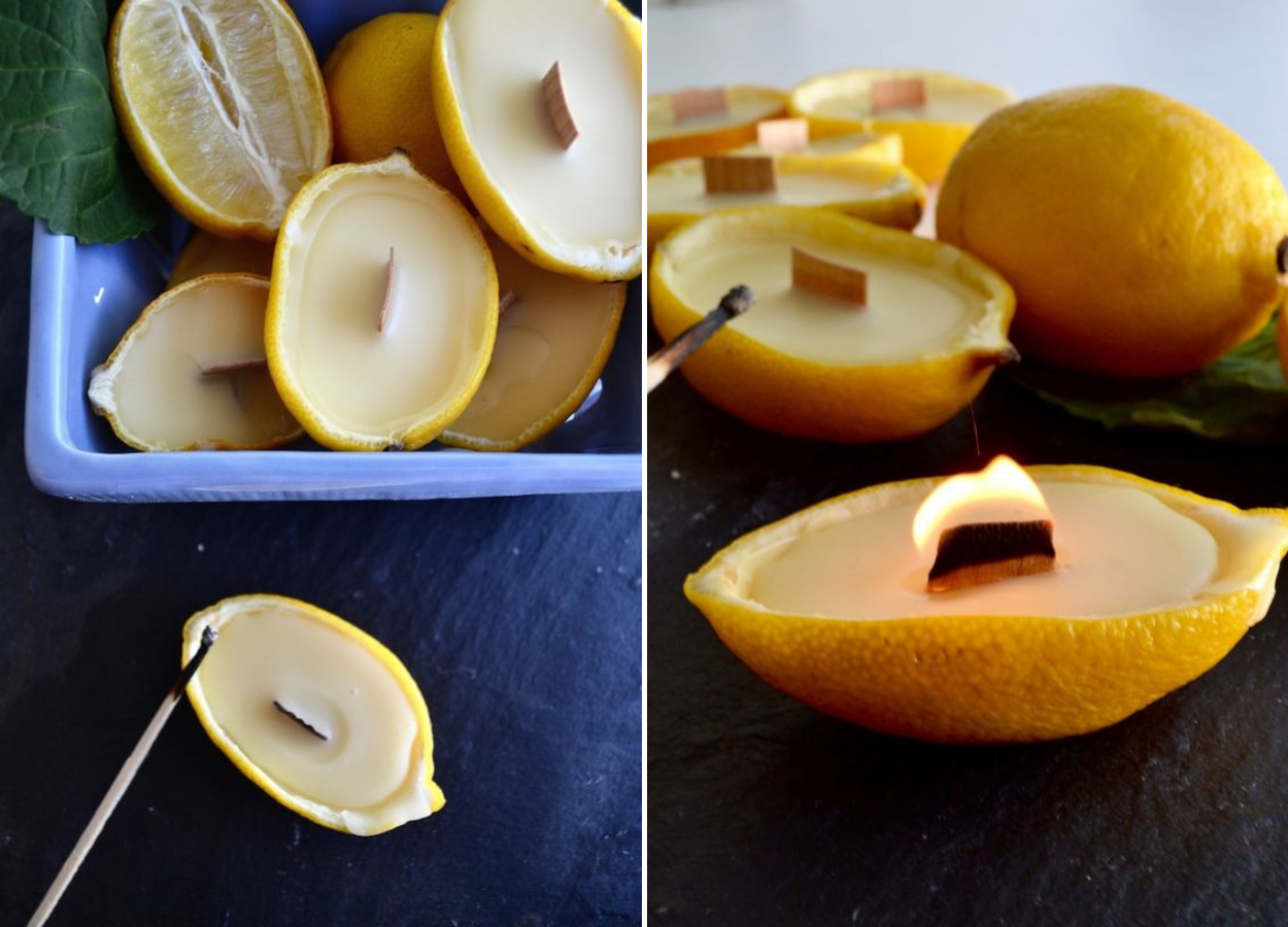 Velas de citronela na casca do limão siciliano