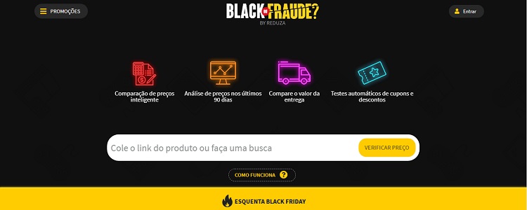 Página inicial do site Reduza, ideal para economizar na Black Friday