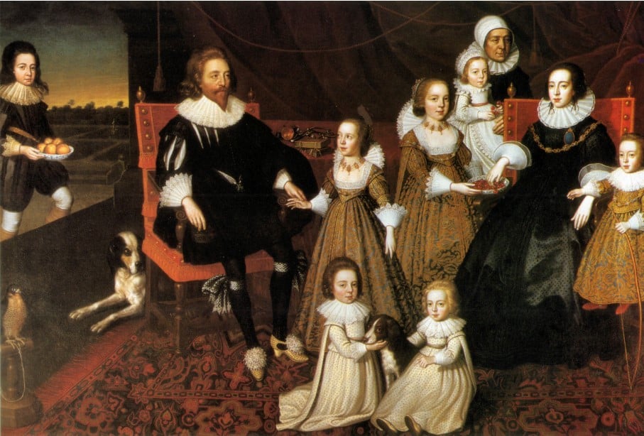Quadro de Sir Thomas Lucy of Charlecote e sua família, incluindo meninos e meninas vestidos com a roupa infantil da época.