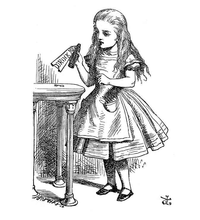 Ilustração clássica de Sr. John Tenniel para o livro Alice no País das Maravilhas, de 1865.