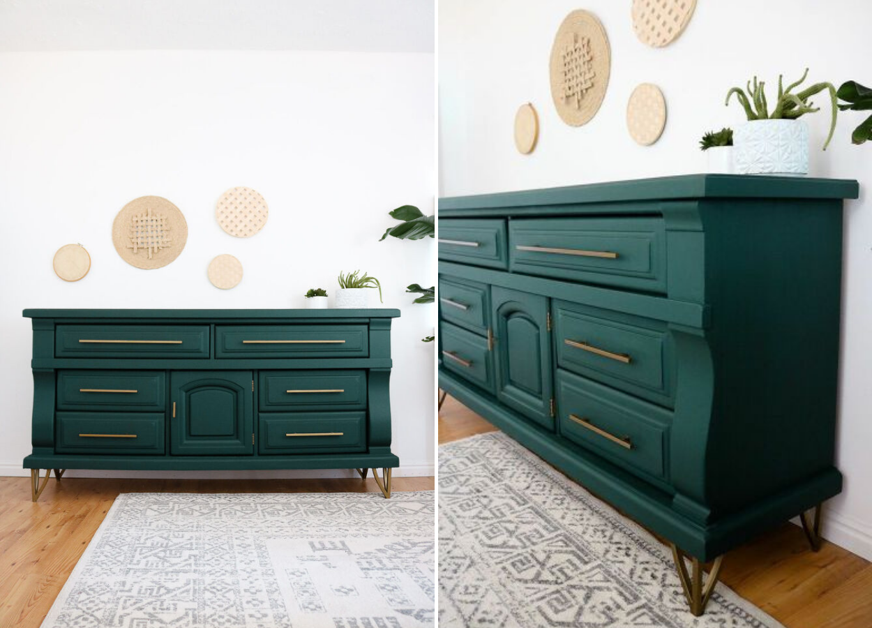 Antes e depois: móvel de madeira pintado de verde
