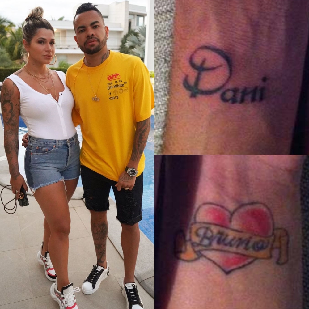Imagens das tatuagens da dupla Dani Souza e Dentinho.